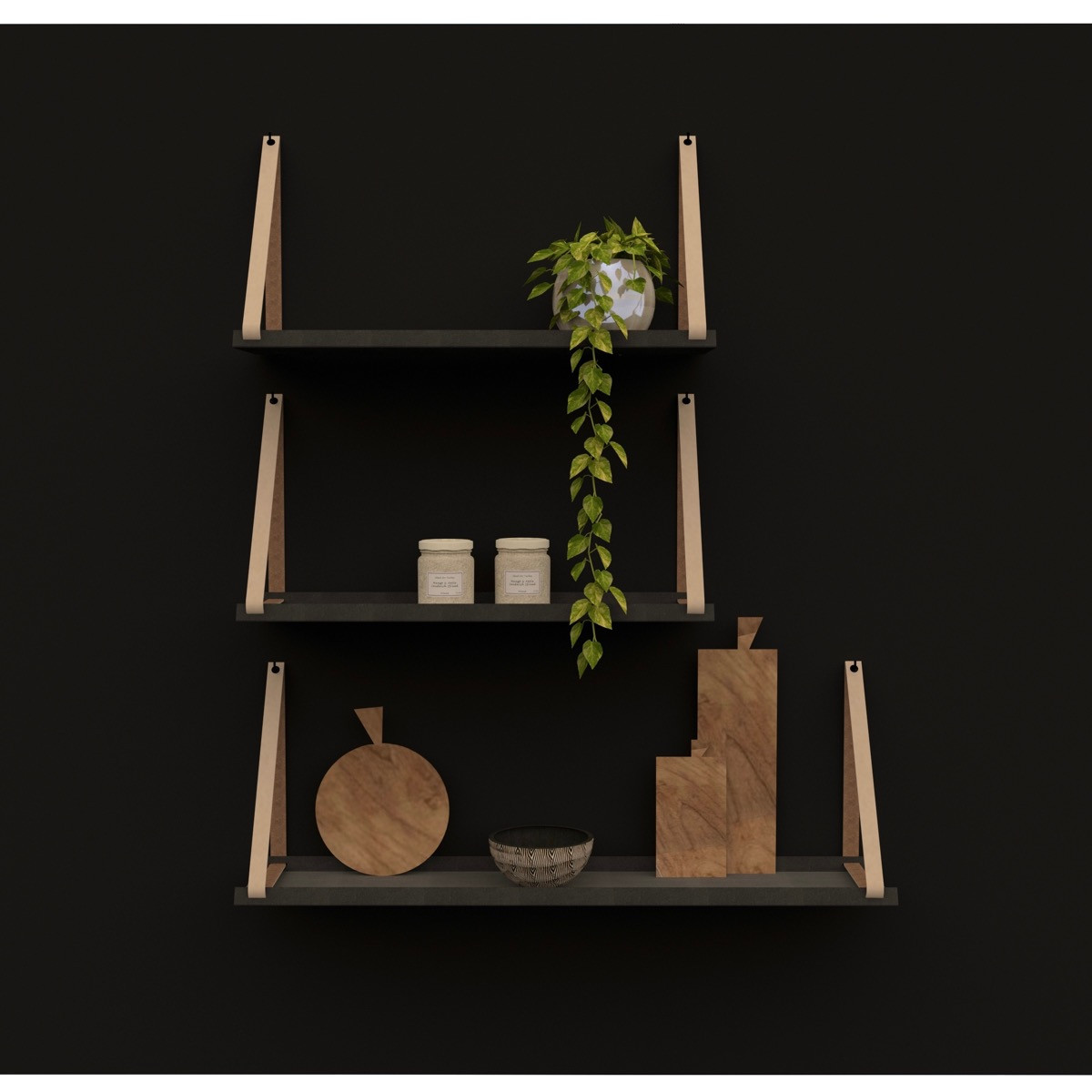stalen wandplank met leren