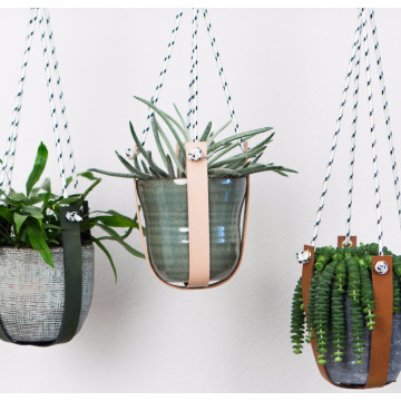 Leren plantenhangers / Khaki, Naturel, Cognac